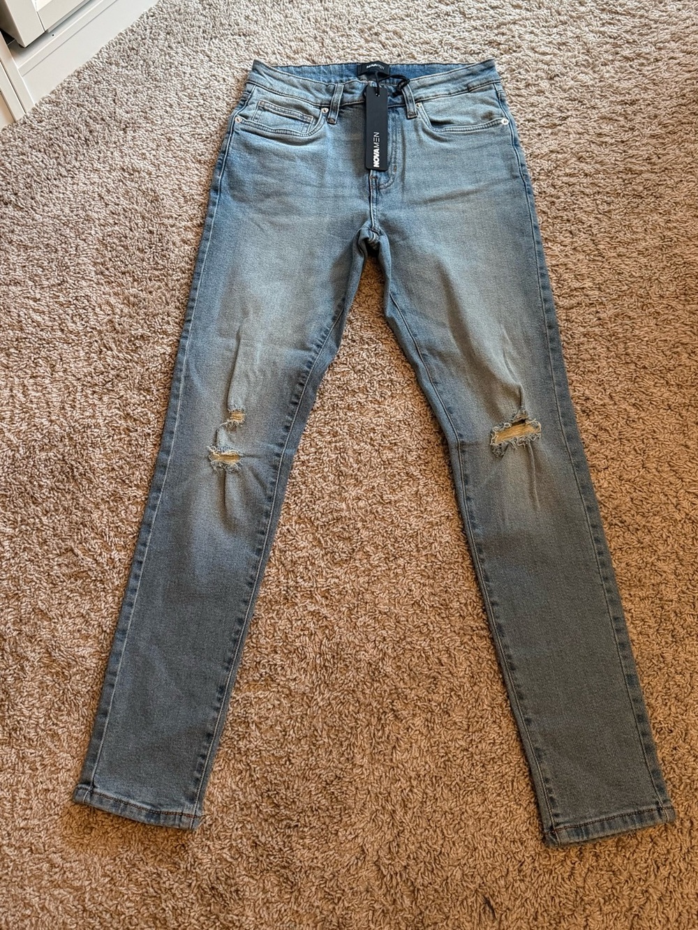 Fashion Nova Light Blue Distressed mens Skinny Jeans